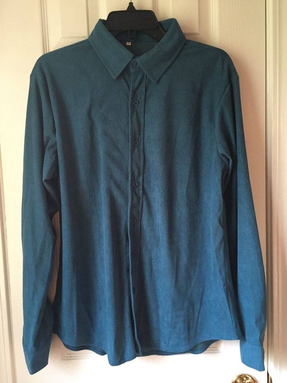 Mens Long Sleeve Button Up Corduroy Style Shirt Medium Green